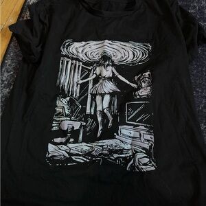 Women’s Black Graphic Tee with White Illustrative Print